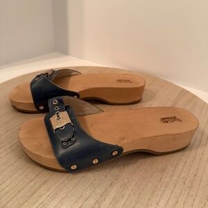 Dr. Scholl’s Original Exercise Sandals Blue Leather Women’s 7M – Wooden Slide